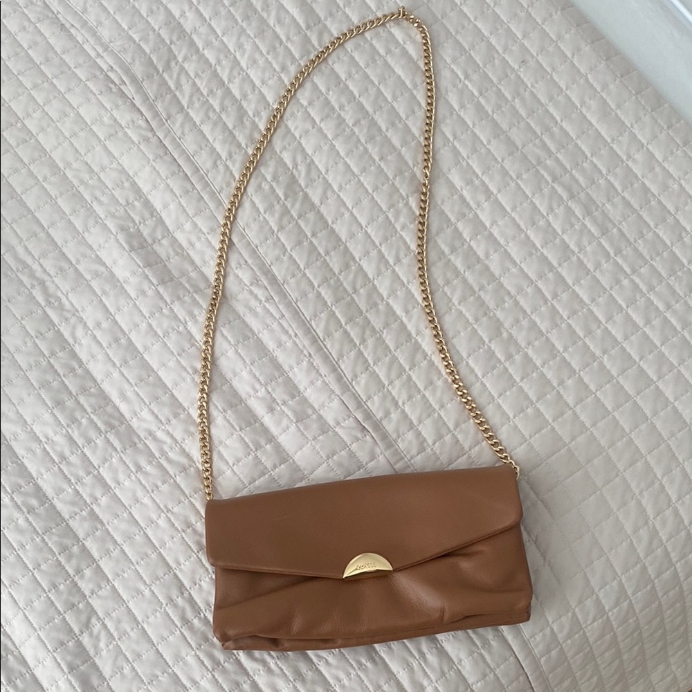 Brown Leather Crossbody Bag with Gold Chain